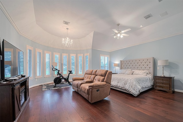 bedroom with baseboards, dark wood-style floors, and visible vents