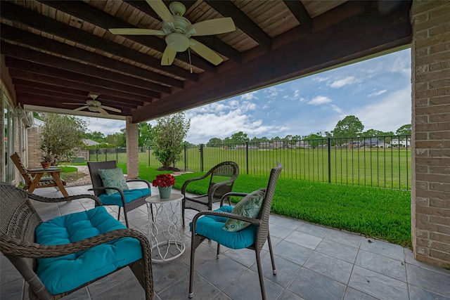 14811 El Miranda Dr, Houston, TX 77095 - view of patio / terrace with a fenced backyard and ceiling fan