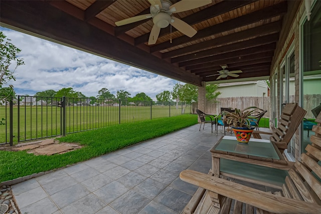 14811 El Miranda Dr, Houston, TX 77095 - view of patio / terrace featuring a fenced backyard and a ceiling fan