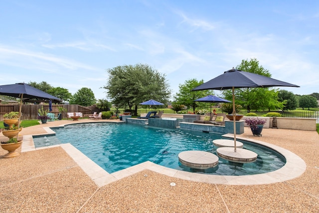 24818 Waterstone Estates Cir W, Tomball, TX 77375 - view of pool featuring a fenced in pool, a fenced backyard, and a patio area