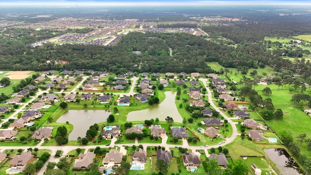 24818 Waterstone Estates Cir W, Tomball, TX 77375 - birds eye view of property featuring a water view and a residential view