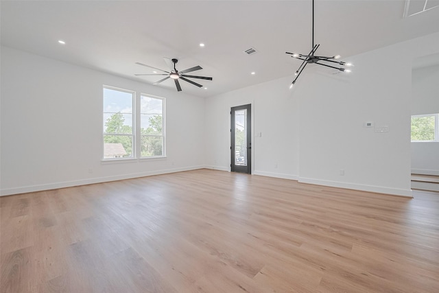 3114 Orange St, Houston, TX 77020 - unfurnished living room featuring a ceiling fan, recessed lighting, light wood-style flooring, and visible vents