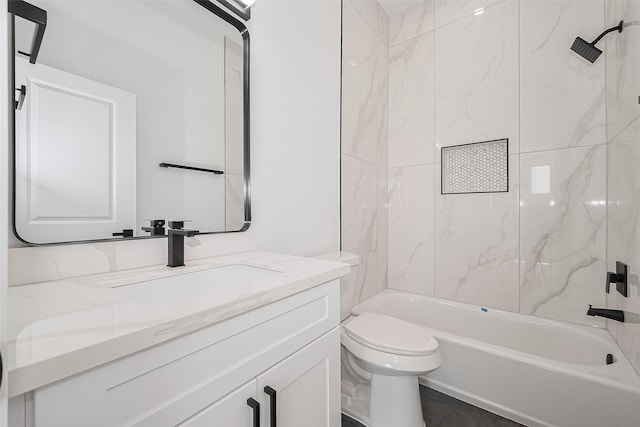 3114 Orange St, Houston, TX 77020 - full bathroom with vanity, tile patterned floors, tub / shower combination, and toilet