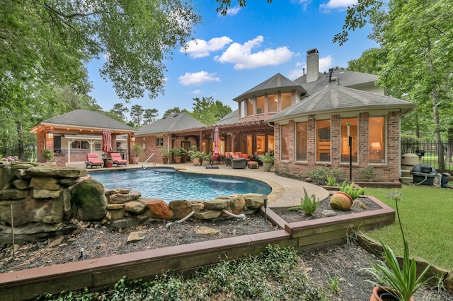 13262 Royal Rdg, Conroe, TX 77302 - view of pool featuring an outdoor living space, a gazebo, a pergola, and a patio area