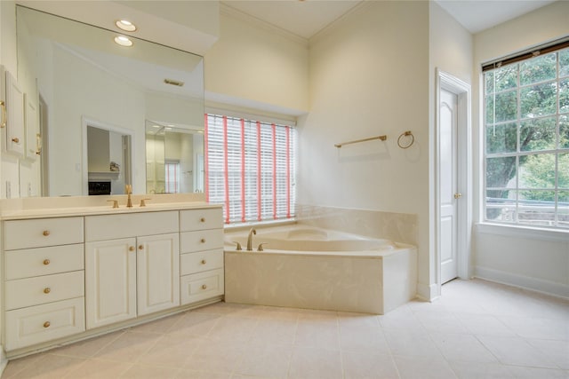 16 Treverstone Ct, Sugar Land, TX 77479 - full bath featuring vanity, a bath, a healthy amount of sunlight, and visible vents