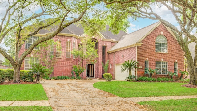 16 Treverstone Ct, Sugar Land, TX 77479 - traditional-style home featuring brick siding, an attached garage, driveway, and a front yard