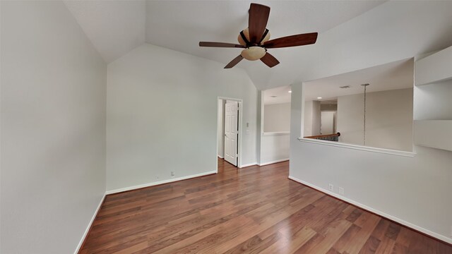 12107 Canyon Mills Dr, Houston, TX 77095 - unfurnished room with lofted ceiling, ceiling fan, baseboards, and wood finished floors