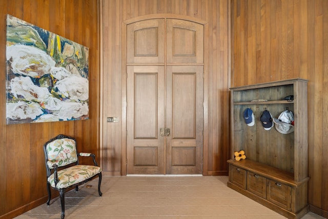 interior space with wooden walls