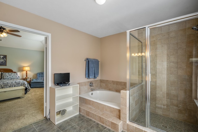 11203 Rocky Mill Dr, Cypress, TX 77429 - bathroom featuring tile patterned flooring, a stall shower, and connected bathroom