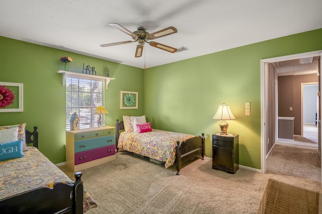 11203 Rocky Mill Dr, Cypress, TX 77429 - carpeted bedroom featuring baseboards, a ceiling fan, attic access, and visible vents