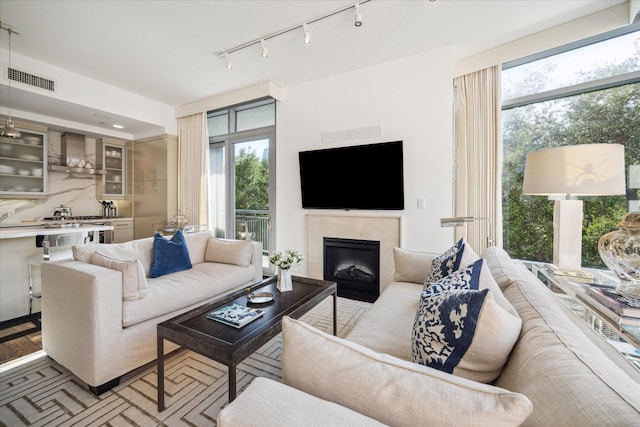 2207 Bancroft St Unit 301, Houston, TX 77027 - living room with a fireplace and track lighting