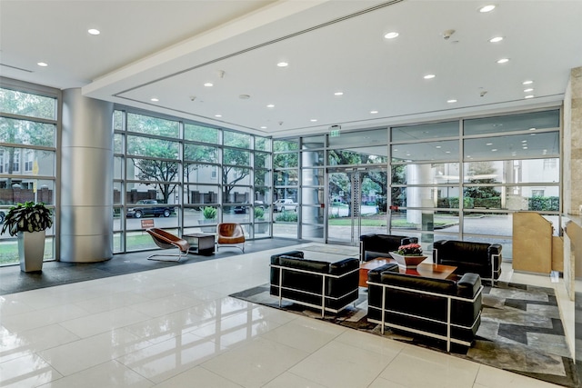 2207 Bancroft St Unit 301, Houston, TX 77027 - community lobby with expansive windows and recessed lighting