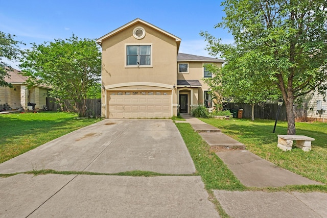 6310 Ringsby Rd, Austin, TX 78747 - traditional-style home with concrete driveway, fence, a front yard, and stucco siding