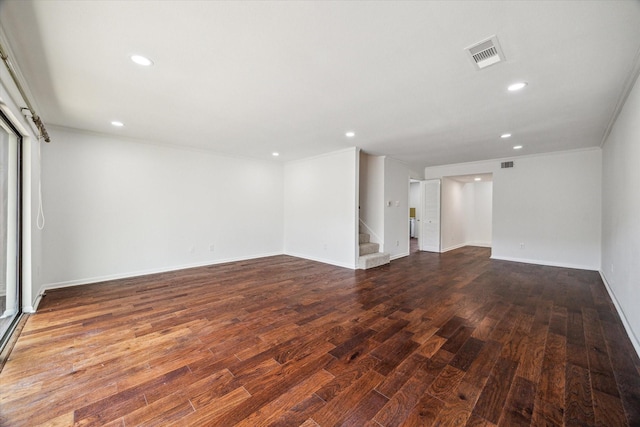 5827 Valley Forge Dr Unit 83, Houston, TX 77057 - spare room with stairs, wood finished floors, recessed lighting, ornamental molding, and baseboards