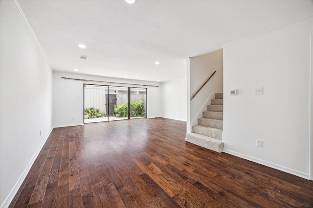 5827 Valley Forge Dr Unit 83, Houston, TX 77057 - unfurnished living room featuring wood finished floors, stairway, baseboards, and recessed lighting