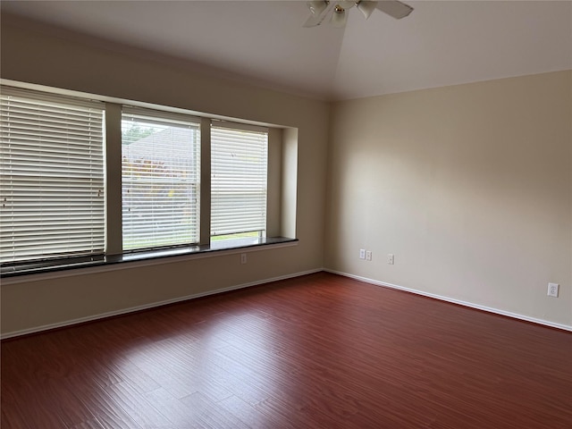 17235 Eden Falls Ct, Houston, TX 77095 - unfurnished room featuring ceiling fan, wood finished floors, baseboards, and lofted ceiling