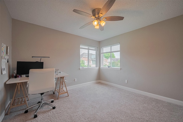 1709 Coles Farm Dr, Sugar Land, TX 77478 - office featuring ceiling fan, carpet flooring, a textured ceiling, and baseboards