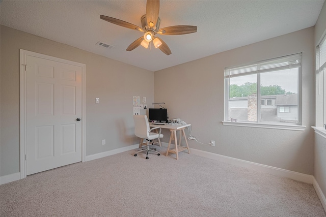 1709 Coles Farm Dr, Sugar Land, TX 77478 - office area featuring carpet flooring, a ceiling fan, and baseboards