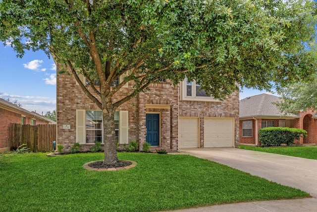 view of front of property with brick siding, driveway, and a garage