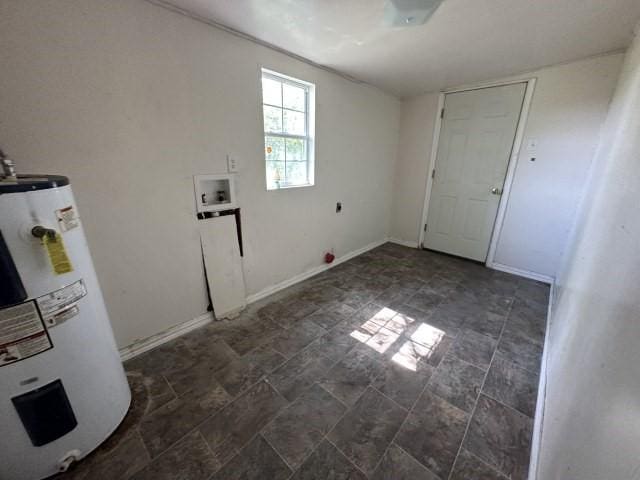 laundry room featuring washer hookup, laundry area, electric dryer hookup, baseboards, and water heater