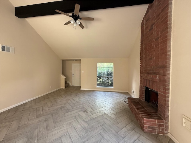 16319 Chimneystone Dr, Houston, TX 77095 - unfurnished living room with a ceiling fan, baseboards, a fireplace, and stairway