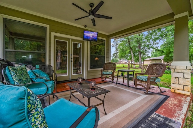 view of patio / terrace featuring an outdoor hangout area and ceiling fan