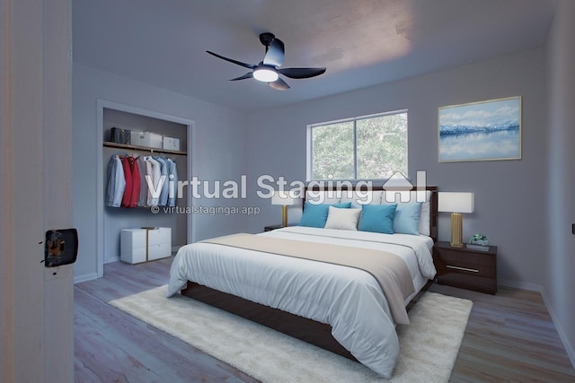 1719 Wagon Gap Trl, Houston, TX 77090 - bedroom with wood finished floors, a closet, baseboards, and ceiling fan
