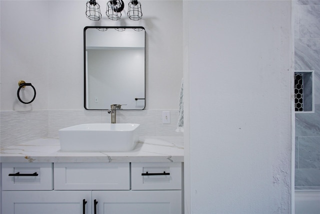 1719 Wagon Gap Trl, Houston, TX 77090 - bathroom with vanity and backsplash
