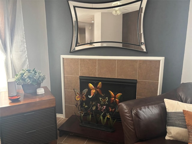 16427 Kettlebrook Ln, Houston, TX 77049 - room details featuring ceiling fan and a tile fireplace