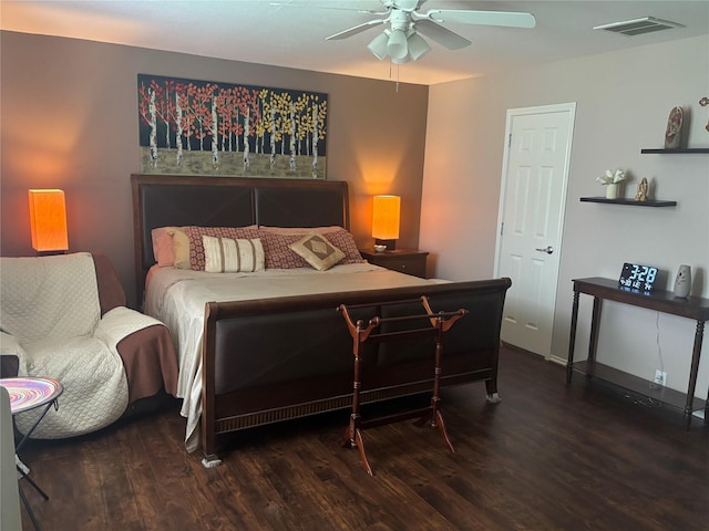 16427 Kettlebrook Ln, Houston, TX 77049 - bedroom featuring visible vents, ceiling fan, and wood finished floors