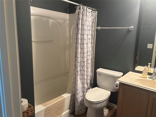 16427 Kettlebrook Ln, Houston, TX 77049 - bathroom featuring shower / bath combo with shower curtain, toilet, and vanity