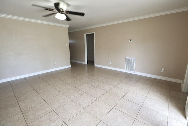 1217 E Brown Ln, Deer Park, TX 77536 - spare room with ceiling fan, crown molding, baseboards, and light tile patterned floors