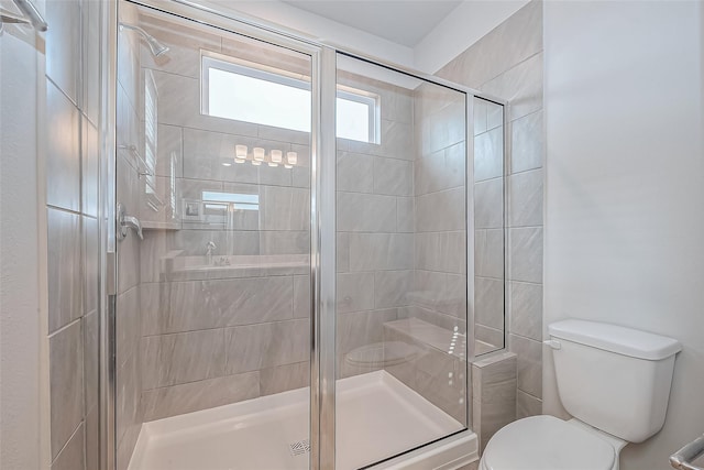 full bath with toilet and a shower stall