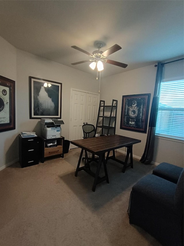 12303 Sterling Oak Dr, Humble, TX 77044 - office area with a ceiling fan, light colored carpet, and baseboards