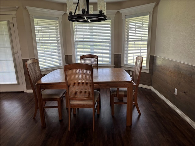 13796 County Road 318, Navasota, TX 77868 - dining space with a wainscoted wall, wood finished floors, and a chandelier