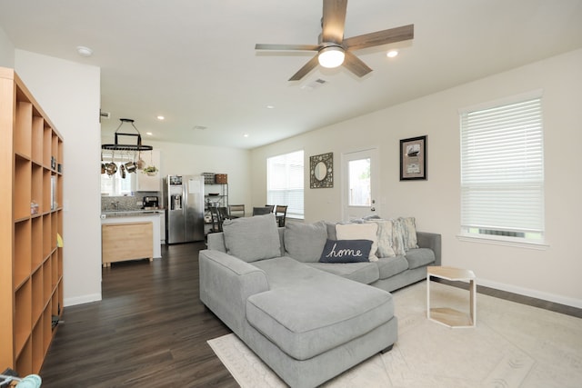 12626 Baker Bend St, Houston, TX 77034 - living room featuring visible vents, recessed lighting, and dark wood finished floors