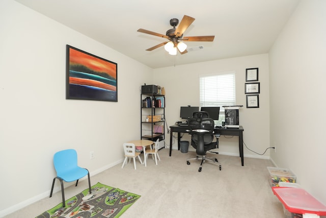 12626 Baker Bend St, Houston, TX 77034 - office with visible vents, baseboards, carpet floors, and ceiling fan