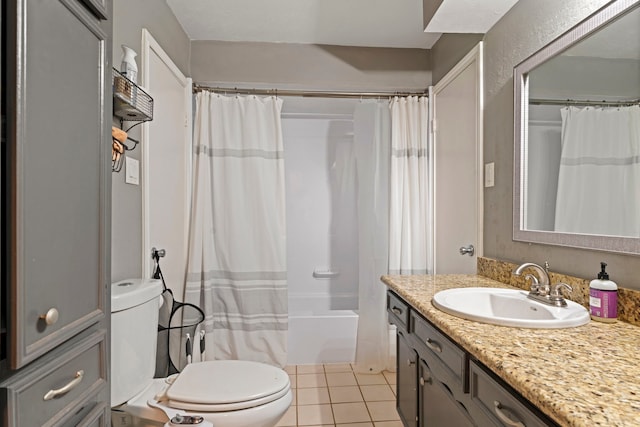 15110 Falling Creek Dr, Houston, TX 77068 - bathroom with toilet, tile patterned flooring, vanity, and shower / bath combo with shower curtain