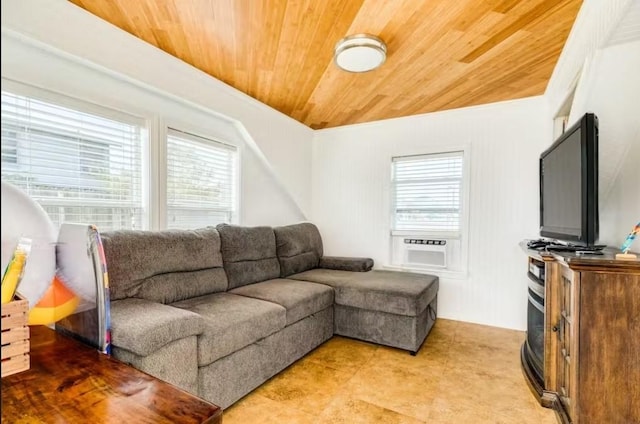 16530 Jean Lafitte Rd, Jamaica Beach, TX 77554 - living area featuring plenty of natural light, ornamental molding, cooling unit, and wooden ceiling