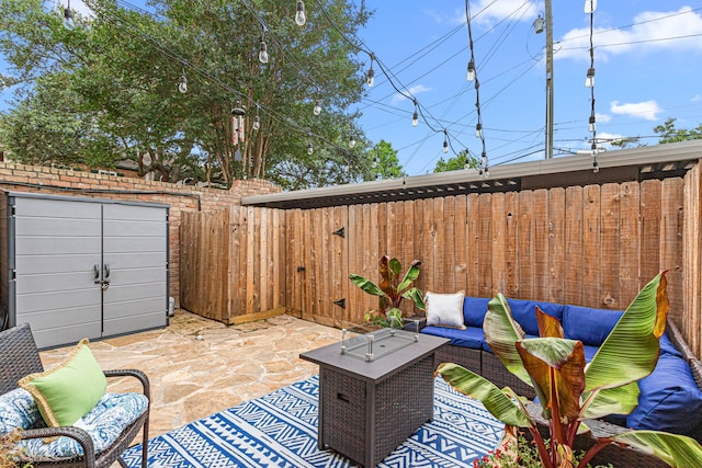 3749 Wakeforest St, Houston, TX 77098 - fenced backyard featuring an outdoor living space and a patio
