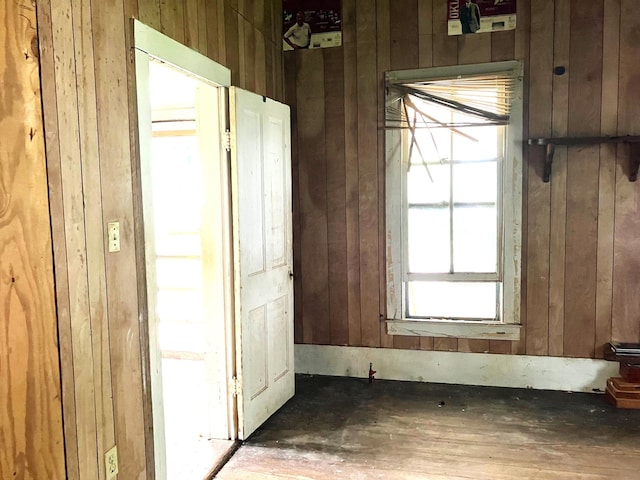 interior space featuring wood walls