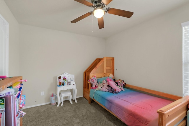 2415 Allendale Garden Ln, Spring, TX 77373 - bedroom with carpet floors, a ceiling fan, and baseboards