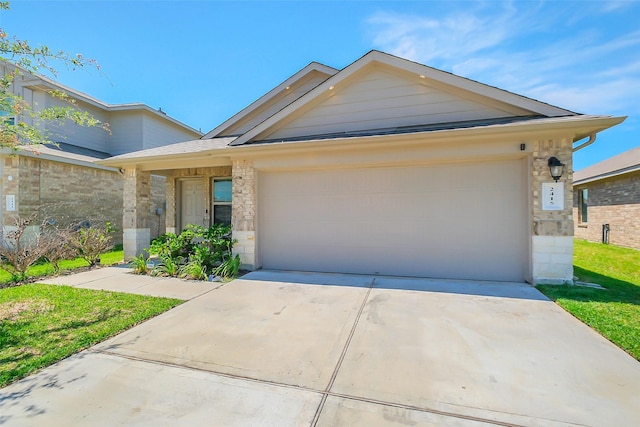 2415 Allendale Garden Ln, Spring, TX 77373 - view of front of house featuring stone siding, an attached garage, concrete driveway, and a front yard