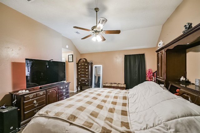 20319 Concord Hill Dr, Cypress, TX 77433 - bedroom featuring a ceiling fan, vaulted ceiling, and visible vents