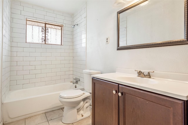 full bathroom with vanity, tile patterned floors, toilet, and shower / tub combination