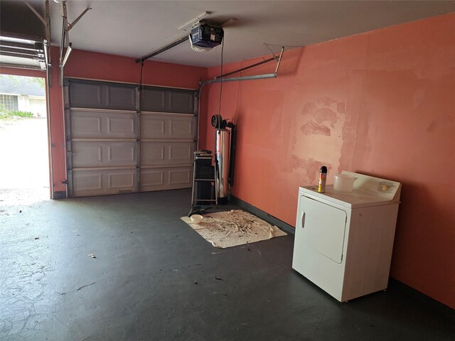 garage with washer / clothes dryer and a garage door opener