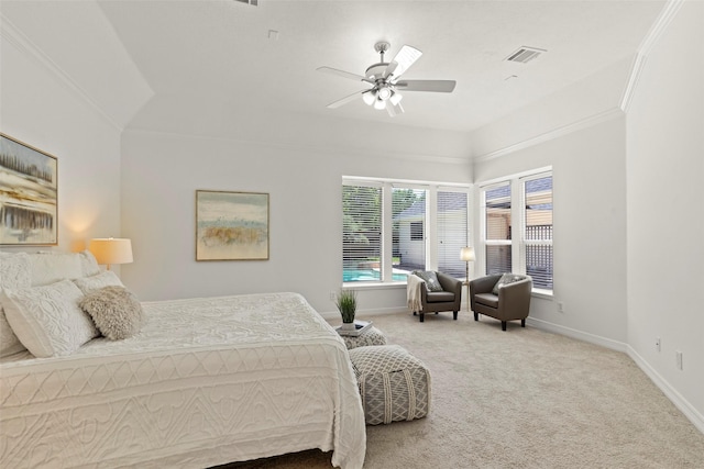 5514 Chase Hbr, Houston, TX 77041 - carpeted bedroom featuring baseboards, ornamental molding, and ceiling fan