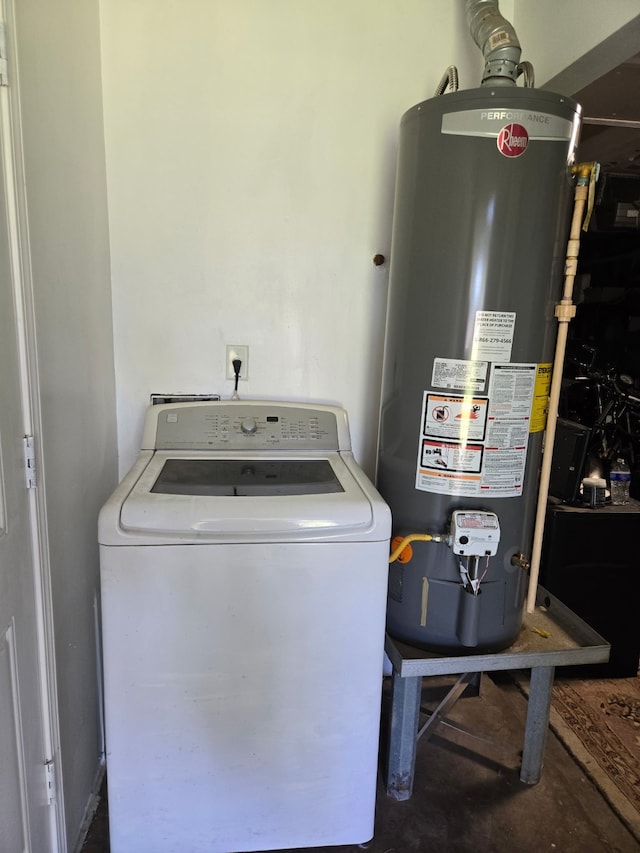 laundry area with washer / dryer and water heater