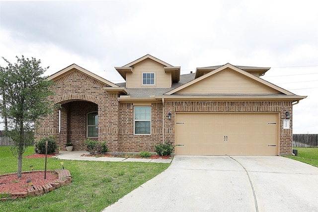 5542 Redwood Summit Ln, Katy, TX 77449 - view of front of home featuring a garage, concrete driveway, a front lawn, and brick siding