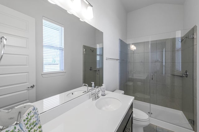 41015 Kimber Ln, Magnolia, TX 77354 - bathroom with vanity, a stall shower, and toilet